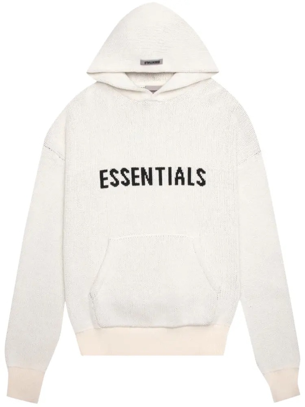 Essentials Men’s Cream Knit Hoodie with Black Logo